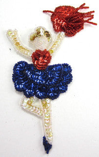 Ballerina Red White Blue Sequins and Beads 6.25" x 3" - Sequinappliques.com