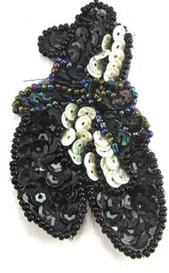 Ballet Slipper Black with White and Moonlite Sequin/Beads 3" x 2"
