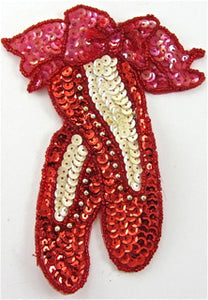 Ballet Slippers with Red Cream and gold Sequins and Beads 5.5" x 4" - Sequinappliques.com
