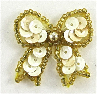 Lazo Vintage con Lentejuelas Color Crema y Cuentas Doradas 1.25" x 1.25"