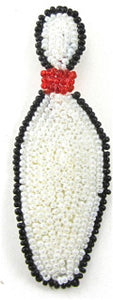 Bowling Pin with White, Red and Black Beads 3" x 1"