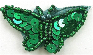 Butterfly with Green Sequins and Beads 2" x 1"