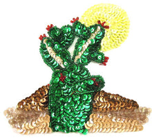 Load image into Gallery viewer, Cactus with Yellow Sequin Sun 4.5&quot; x 4.5&quot;