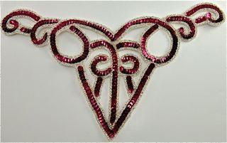 Collar de diseño con motivo, lentejuelas granates y cuentas plateadas de 26,67 cm x 15,24 cm