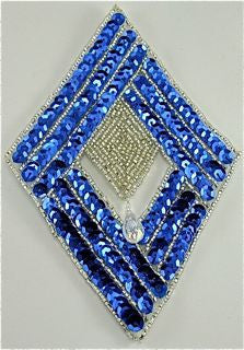 Designer Motif Diamond with Royal Blue Sequins and Silver Beads 4" x 6"