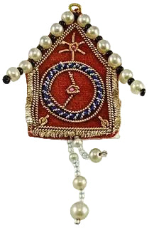 Reloj rojo con hilo de lingotes y cuentas blancas, 3.25" X 2"