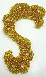 Designer Motif Shape with Gold Beads and Clear Rhinestones 4" x 2"