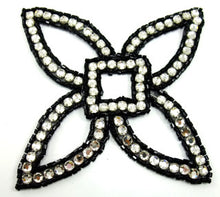 Load image into Gallery viewer, Designer Motif Four Point Black Beads and Rhinestones 5.5&quot; x 5.5&quot;