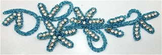Flower Pair with Turquoise Beads and High Quality Rhinestones 9" x 2.5"