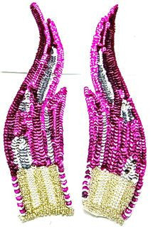 Flame Pair with Fuchsia and Silver Sequins and Silver and Pearl Beads 12
