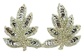 Leaf Pair with Silver Sequins and Beads 2” x 1.75”