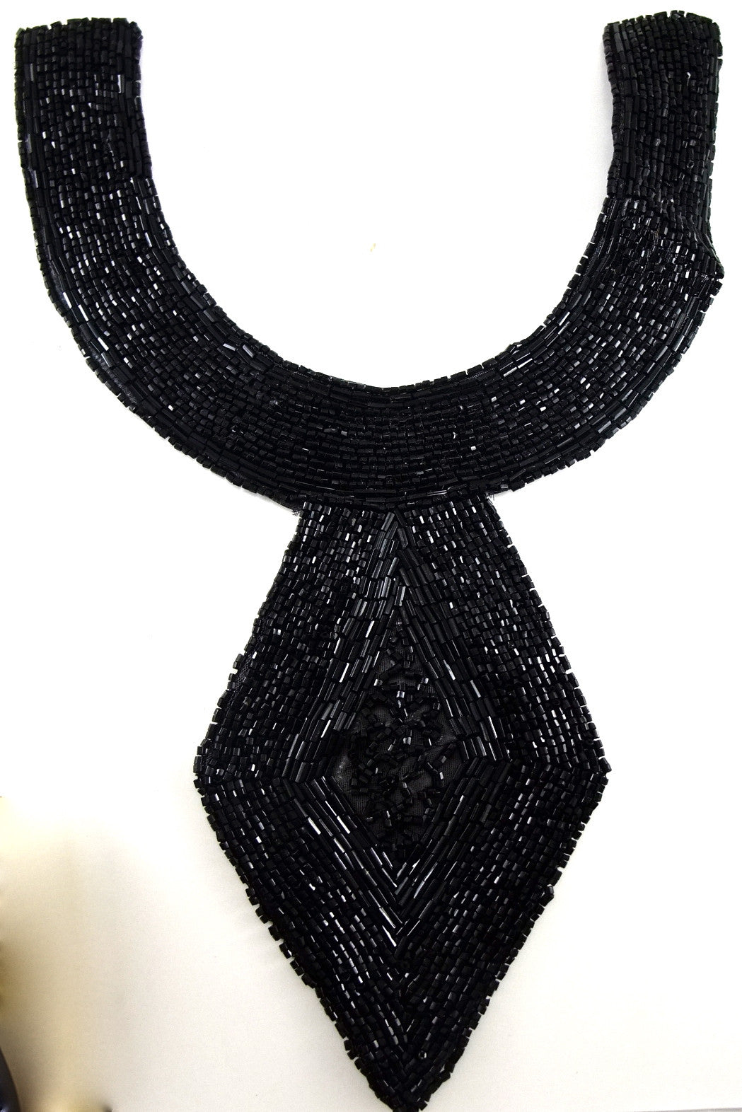 Designer Motif Neckpiece - Black Beaded 11" x 8"