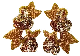 Par de flores con lentejuelas y cuentas doradas 4.5" x 3"