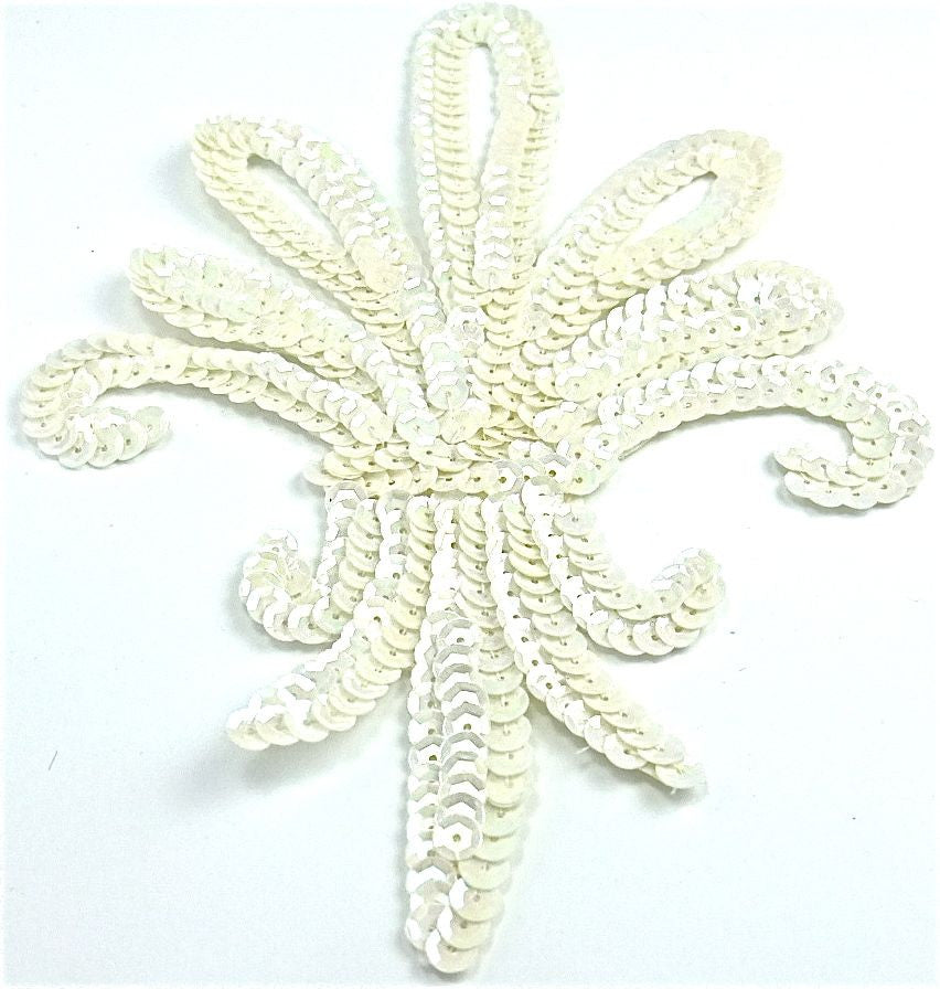 Fleur de lis Appliqué with Iridescent White Sequins 7" x 5"