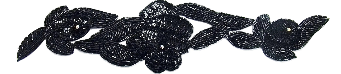 Flower with Black Sequins and AB Rhinestone 13" x 3"