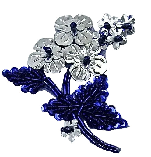 Flower with Silver and Blue Beads 2" x 3.5"