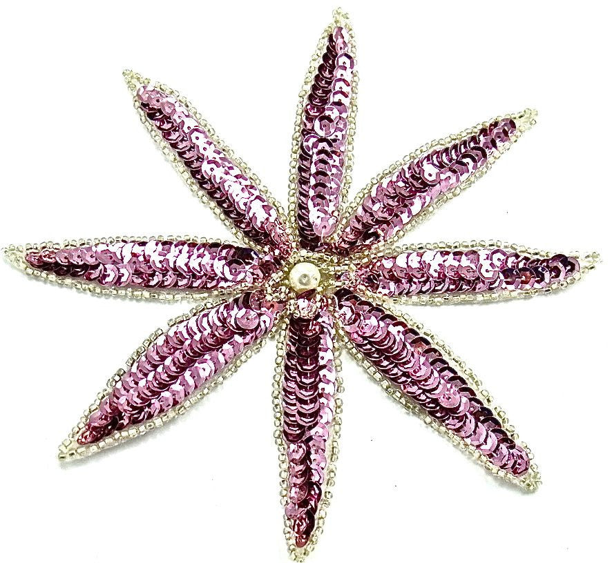Flor con lentejuelas de orquídea, cuentas plateadas y centro de perlas de 15 x 15 cm