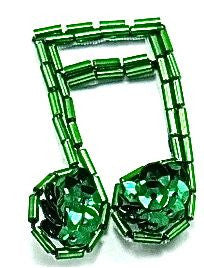 Double Note with Emerald Sequins and Beads 1.5" x 1.5"