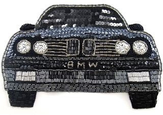 Auto patch with Black, Charcoal and Silver Sequins and Beads 6
