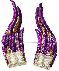 Purple Flame Pair with Gold Accents and Beaded Bottom 12" x 3"