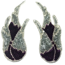 Load image into Gallery viewer, Flame Pair with Deep Purple Sequins and Beads 3&quot; x 8&quot;