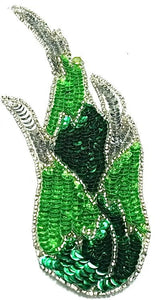 Checked - Flame with Two Tone Green and Silver Sequins 8" x 3"