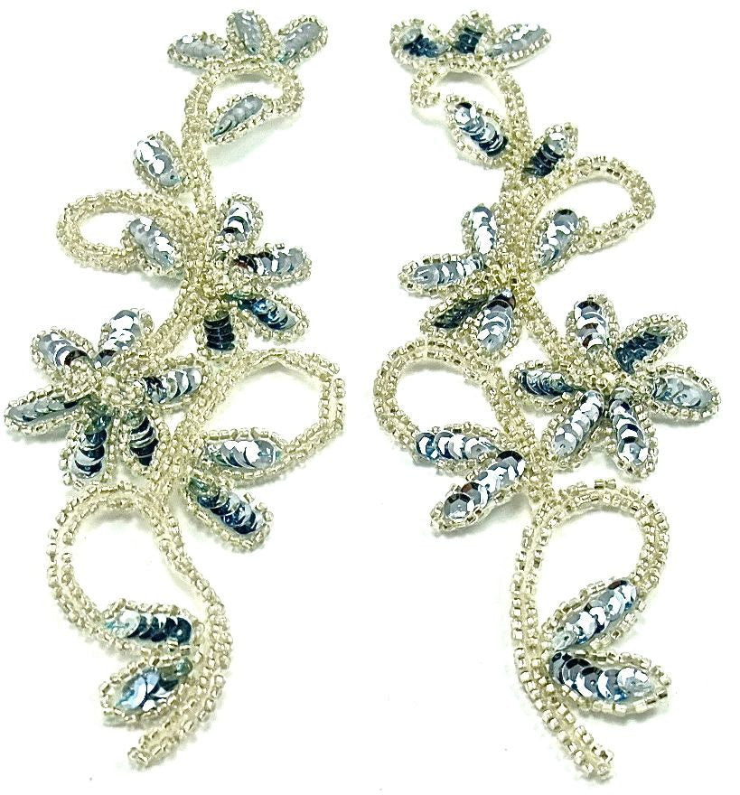 Flower Pair with Ice Blue Sequins and Beads 8" x 3.5"