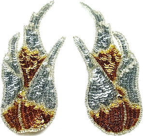 Flame Pair with Gold and Silver Sequins 8.5" x3"