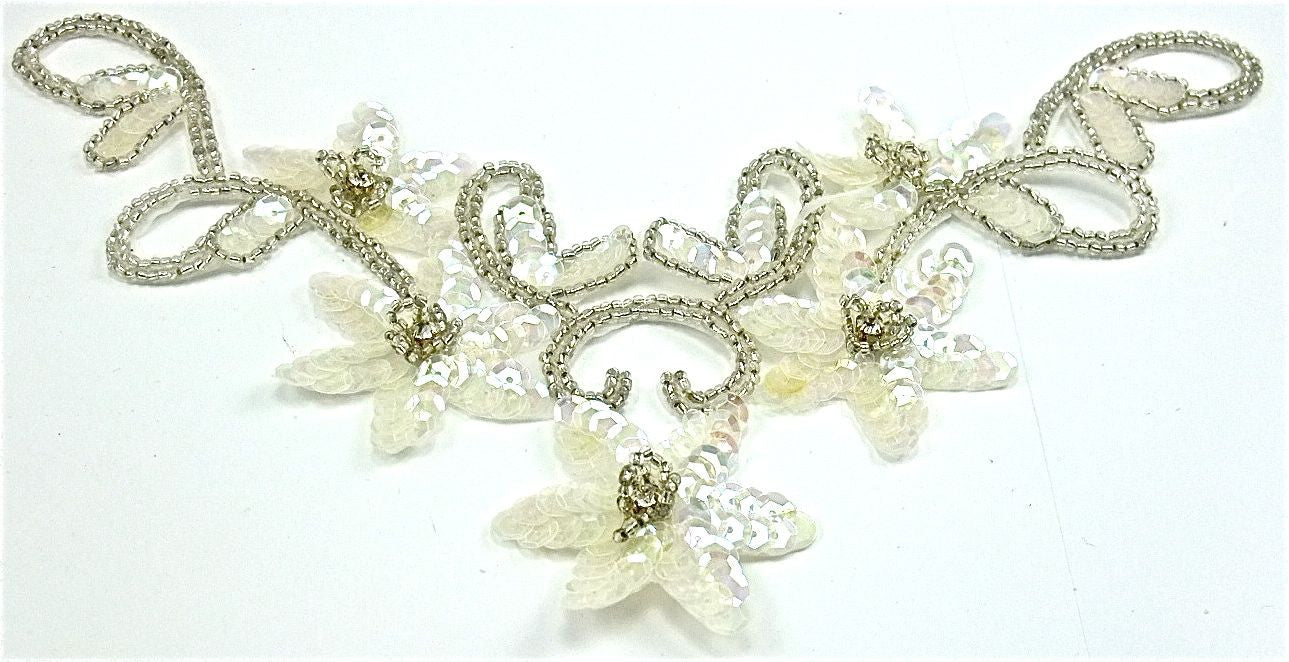 Flower Neck Line with Iridescent Sequins and Beads 10" x 4"