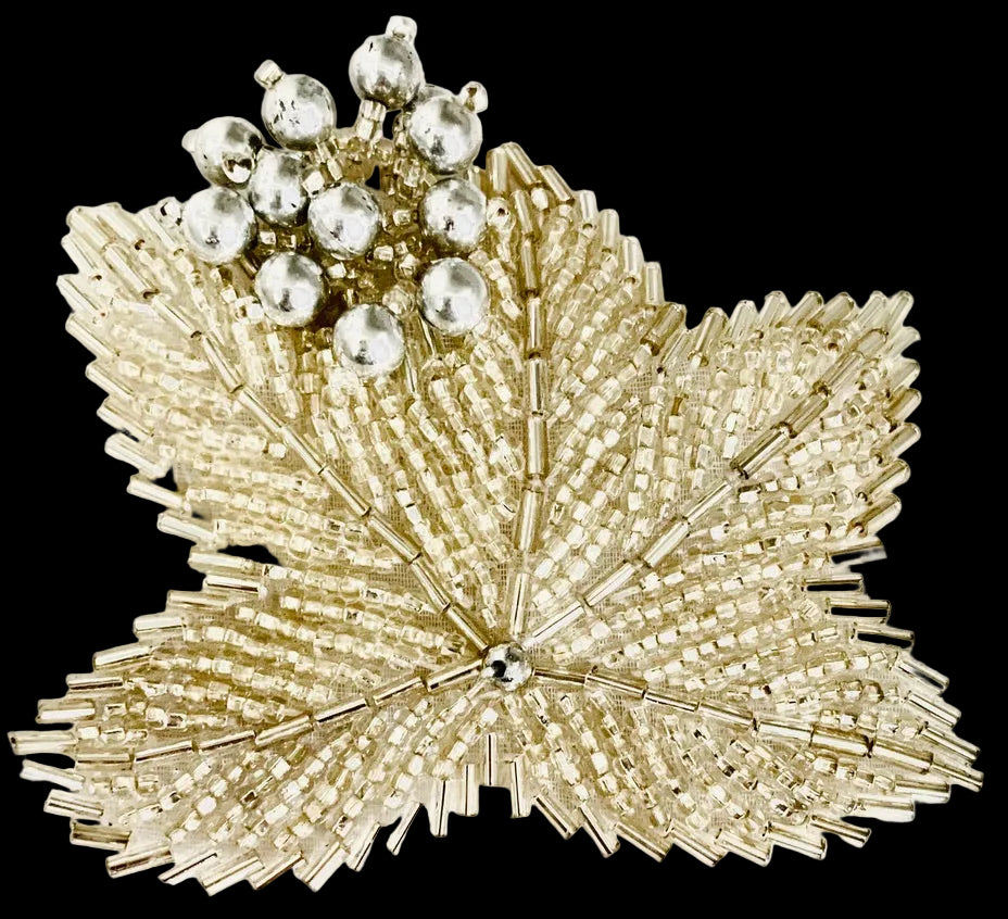 Beaded Flower with Silver Beads 3" x2.5"