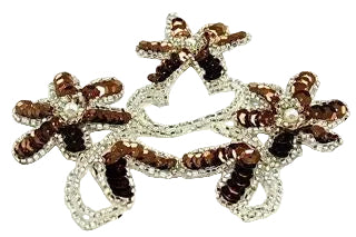 Flowers with Bronze Sequins and Silver Beads 4.5” x 3.5”