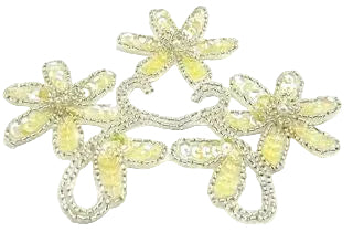 Flower - Beige Iridescent Sequins - Silver Beads - Pearl Center 5”x4”