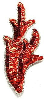 Red Leaf Designer Motif with Red Sequins and Silver Beads 7" x 3"