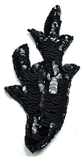 Hoja con lentejuelas y abalorios negros de 2.5" x 7"