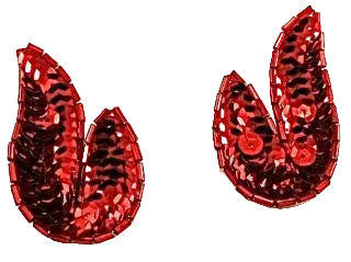 Par de Hojas con Lentejuelas y Cuentas Rojas 1.25" x 2"