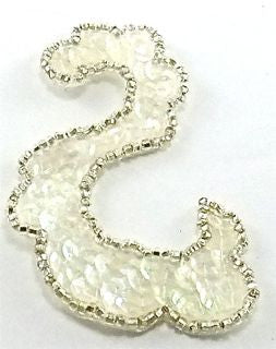 Diseño de motivo de remolino "en forma de S" - Lentejuelas iridiscentes - Ribete de cuentas plateadas de 10.16 cm x 6.35 cm