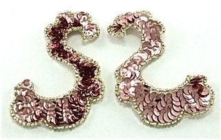 Designer Motif Swirl “S Shaped” Pair with Lite Pink Sequins and Silver beads 4" x 2.5"