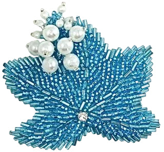Leaf Epaulet - Turquoise Beads- Pearl Cluster with Center Rhinestone 3" x 3"