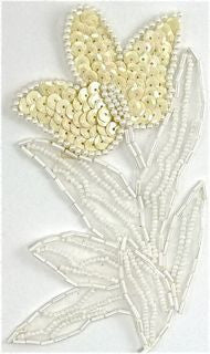 Flower with Light Cream Sequins and White Beads 4" x 6"