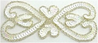 Designer Motif - White Sequins - Silver beads 5.5" x 2.5"