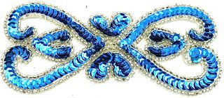Designer Motif - Blue Sequins - Silver Beads 5.5" x 2.5"