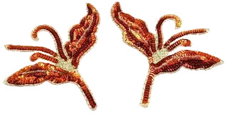 Flower Pair with Orange Sequins and Silver Beads 7" x 6"