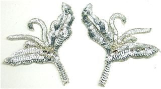 Choice of Flower Pair or Single with Silver Sequins and Beads 7" x 6"