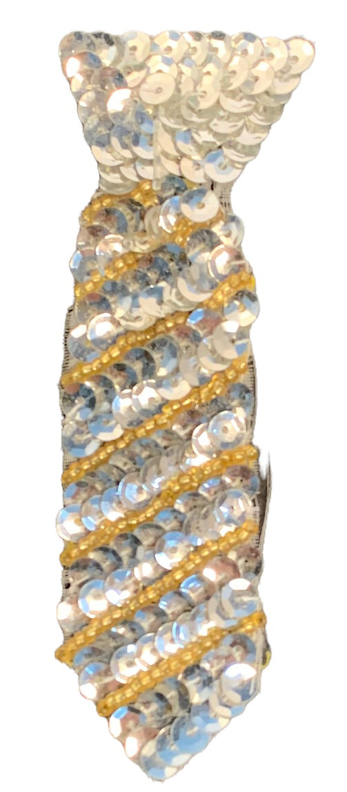 Necktie with Silver Sequins and Gold Beads 4.5" x 1"