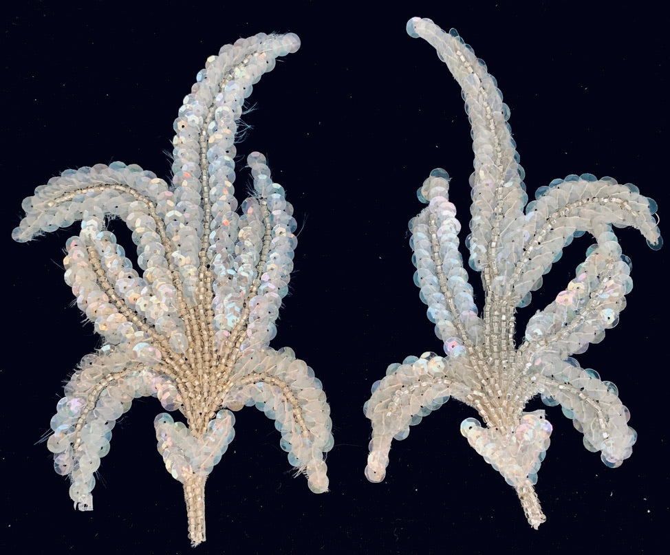 Leaf Pair with Iridescent Sequins and Beads 6" x 3"