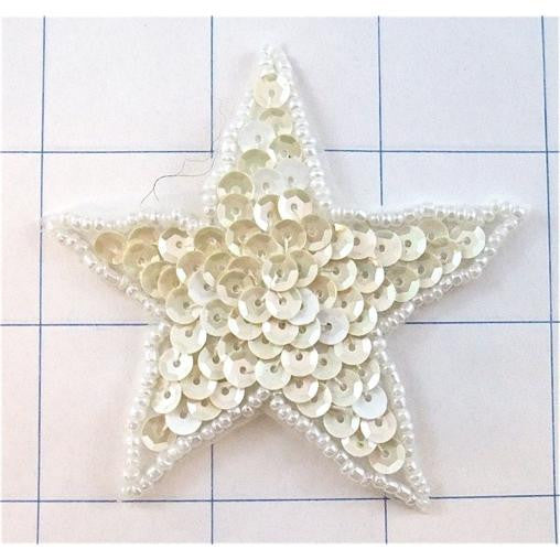 Star with White Iris Sequins and Beads 3"