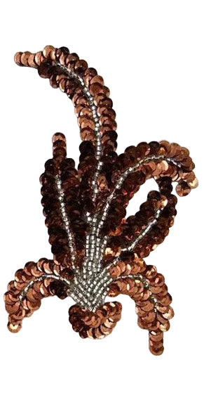 Hoja Par o Individual con Lentejuelas Bronce y Cuentas Plateadas 6.5" x 3.5"