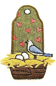 Bird in Nest Embroidered Iron-on 2.5" x 2"