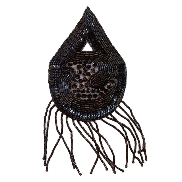 Charretera - Lentejuelas negras - Cuentas negras - Redondas y triangulares 7.5" X 3.5"