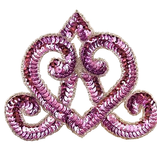 Motivo de Diseñador Rosa y Plata de Lentejuelas y Cuentas 4" x 5"